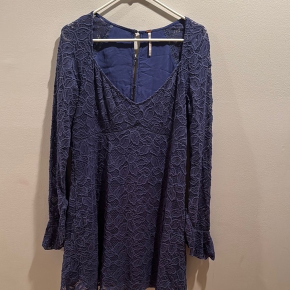 Free People Blue Lace Mini Dress Large - Picture 1 of 8